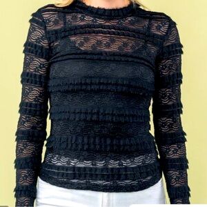 White Birch Long Sleeve Mock Neck Lace Top Black size small